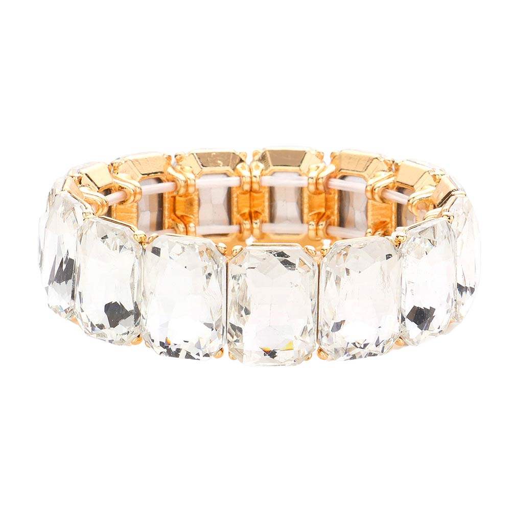 Emerald Cut Stone Stretch Evening Bracelet - Madeline Love - Flyclothing LLC