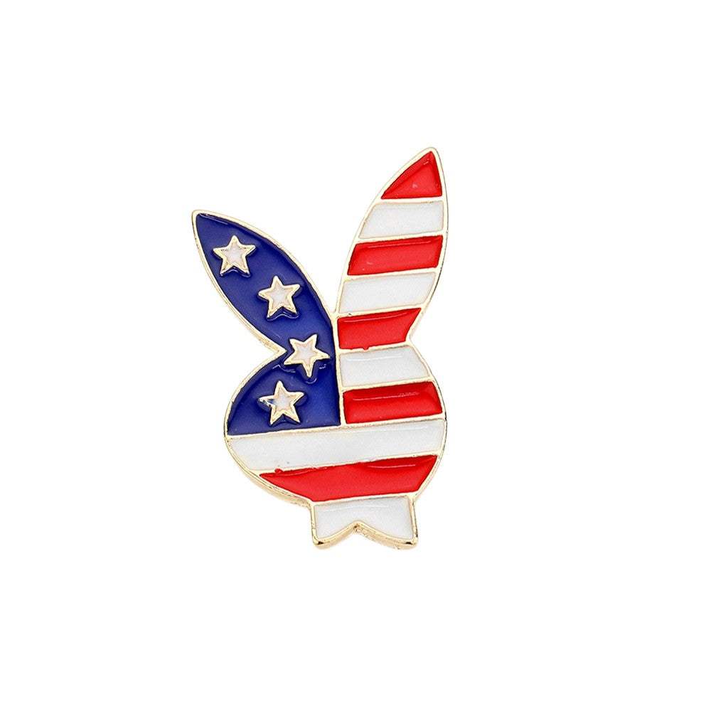 Enamel American USA Flag Playboy Bunny Pin Brooch - Madeline Love - Flyclothing LLC