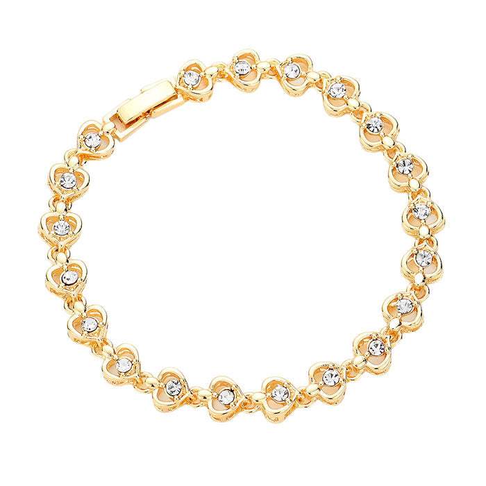 Fashionable Stone Embellished Metal Heart Evening Bracelet - Madeline Love - Flyclothing LLC