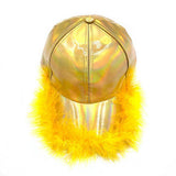 Faux Feather Trimmed Hologram Baseball Cap - Madeline Love - Flyclothing LLC