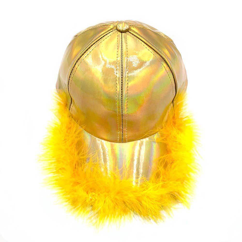 Faux Feather Trimmed Hologram Baseball Cap - Madeline Love - Flyclothing LLC