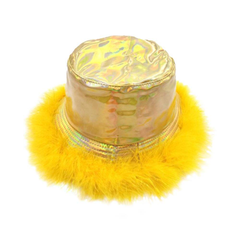 Faux Fur Trimmed Hologram Bucket Hat - Madeline Love - Flyclothing LLC
