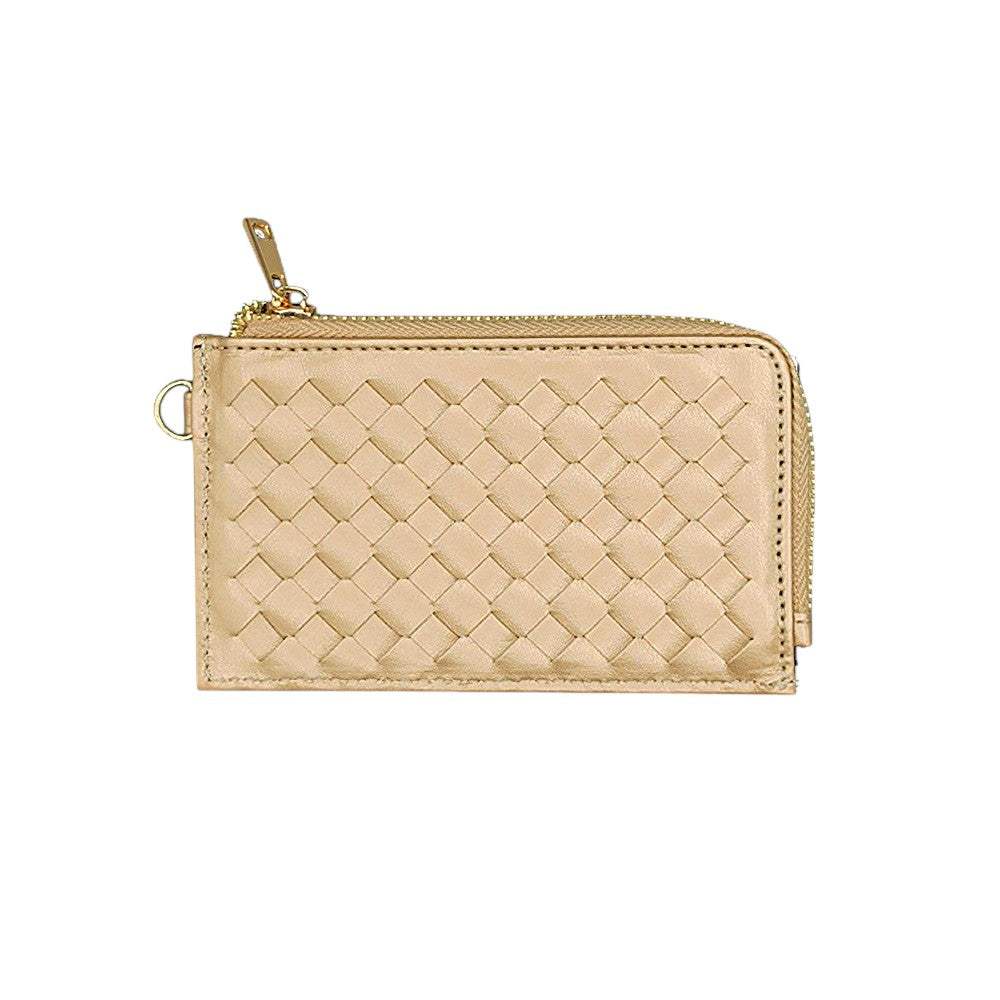 Faux Leather Basket Weave Flat Card Holder Wallet with Wristlet - Madeline Love - Flyclothing LLC