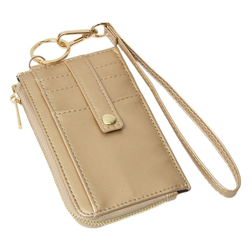 Faux Leather Basket Weave Flat Card Holder Wallet with Wristlet - Madeline Love - Flyclothing LLC