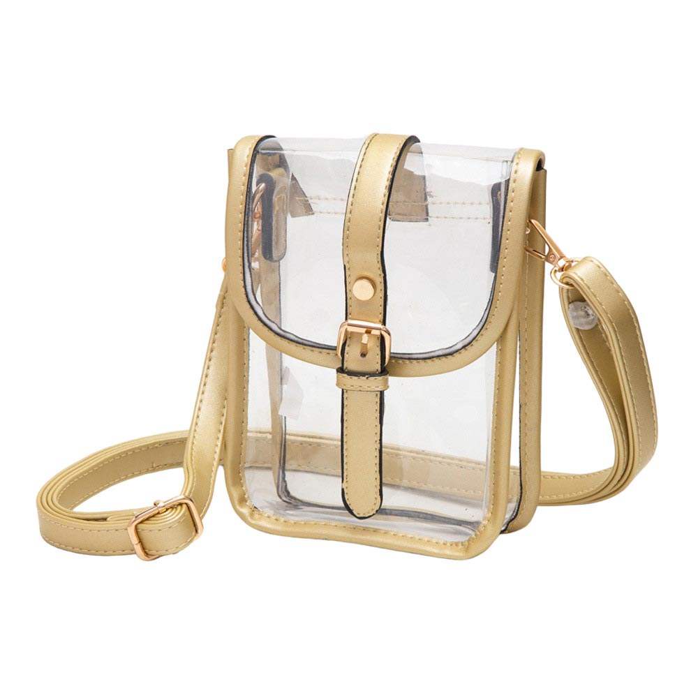 Faux Leather Belt Buckle Pointed Transparent Crossbody Bag - Madeline Love - Flyclothing LLC