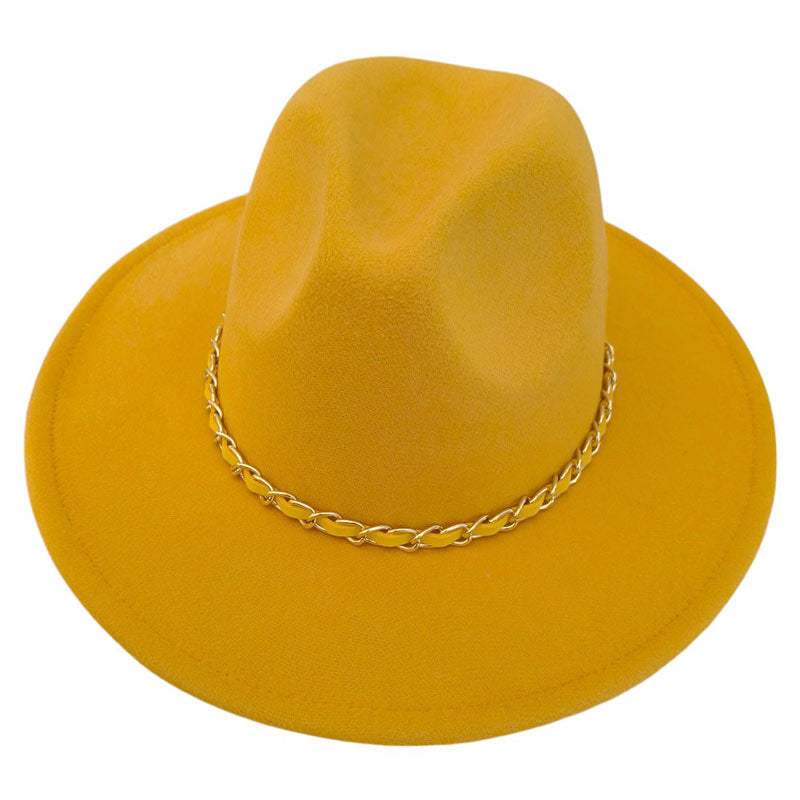 Faux Leather Braided Chain Band Pointed Fedora Hat - Madeline Love - Flyclothing LLC
