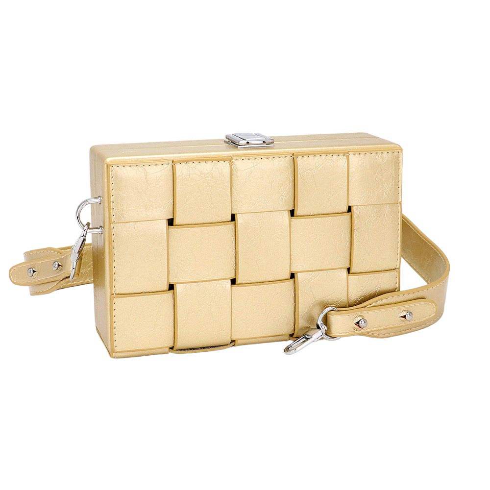 Faux Leather Woven Square Box Crossbody Bag - Madeline Love - Flyclothing LLC