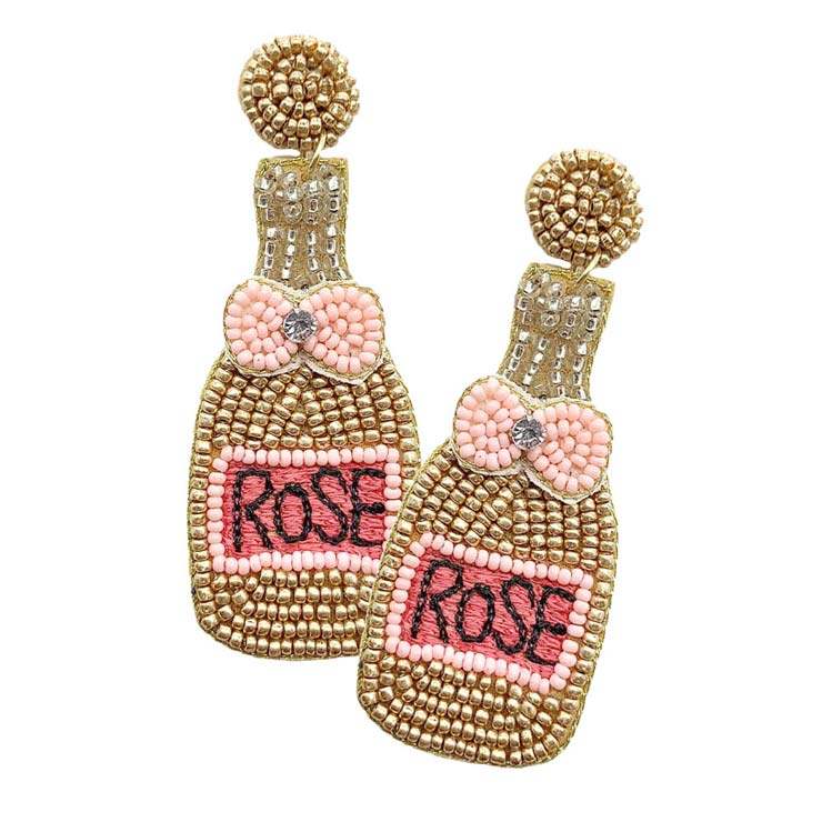 Felt Back Seed Beaded Champagne Dangle Earrings - Madeline Love - Flyclothing LLC