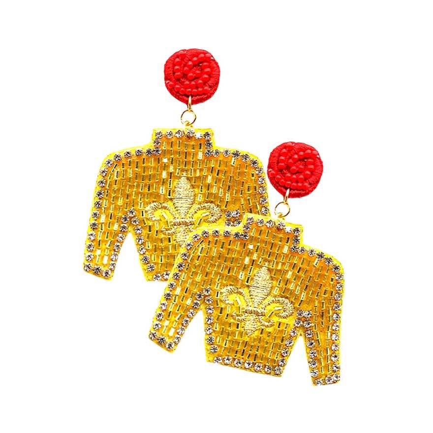 Felt Back Seed Beaded Fleur de Lis Mardi Gras Earrings - Madeline Love - Flyclothing LLC