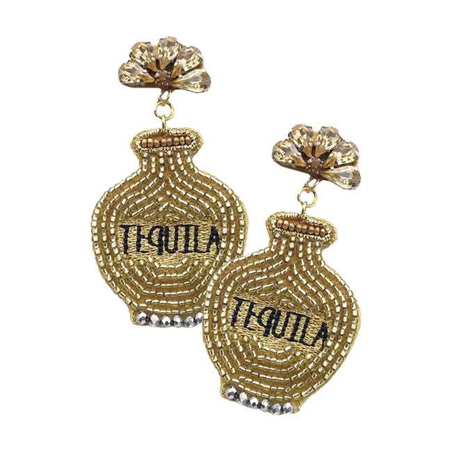 Felt Back Seed Beaded Tequila Dangle Earrings - Madeline Love - Flyclothing LLC