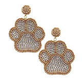 Felt Back Seed Beaded Trimmed Bling Paw Dangle Earrings - Madeline Love - Flyclothing LLC