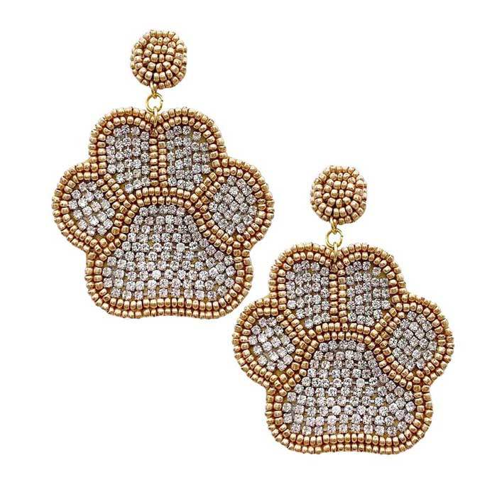 Felt Back Seed Beaded Trimmed Bling Paw Dangle Earrings - Madeline Love - Flyclothing LLC