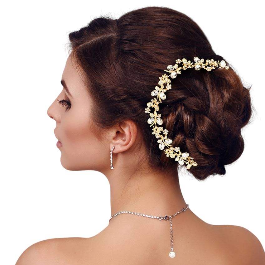 Floral Oval Stone Accented Bun Wrap Headpiece - Madeline Love - Flyclothing LLC