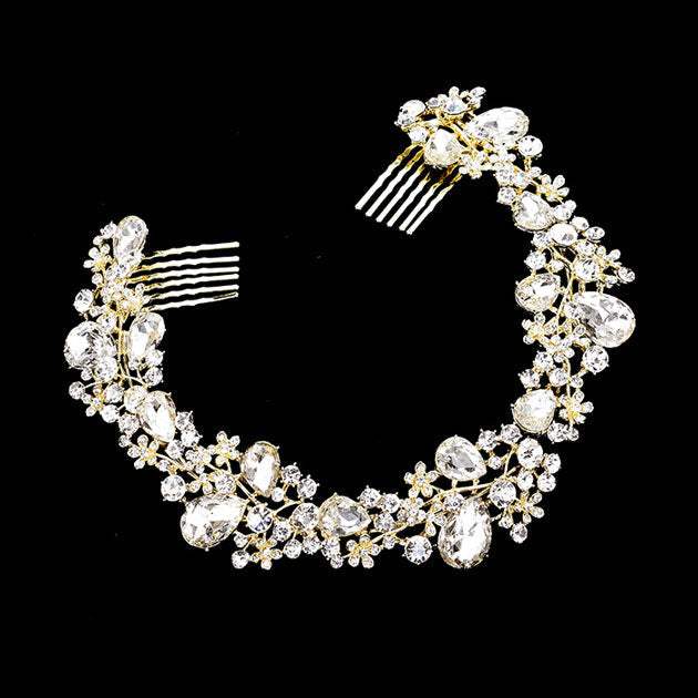 Floral Pave Glass Crystal Hair Comb - Madeline Love - Flyclothing LLC