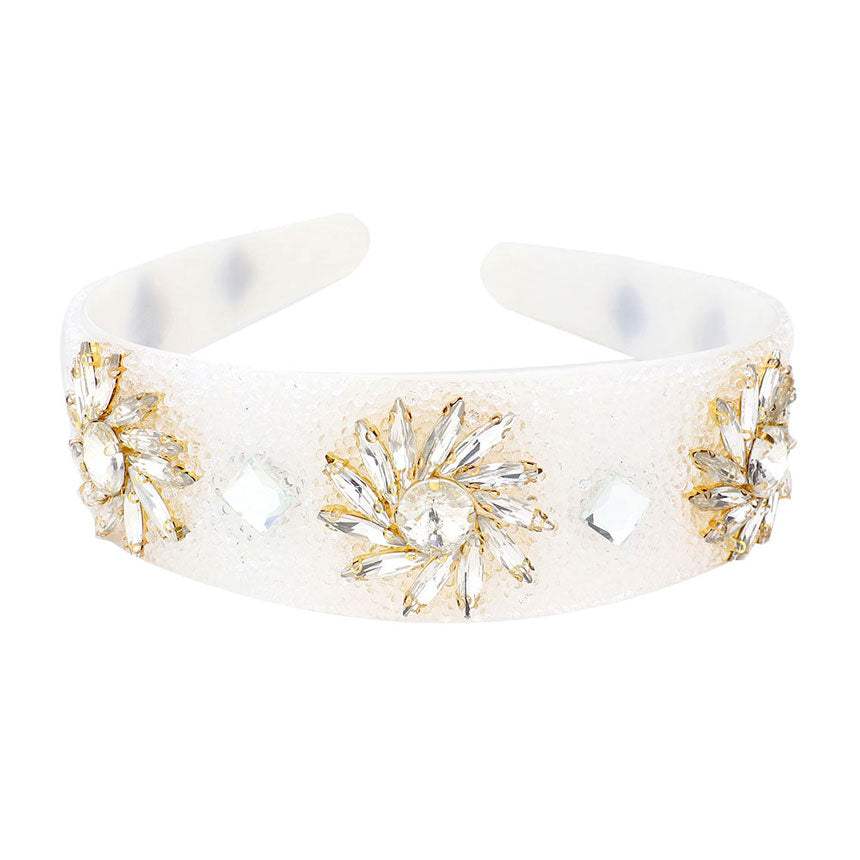 Floral Stone Embellished Textured Headband - Madeline Love - Flyclothing LLC
