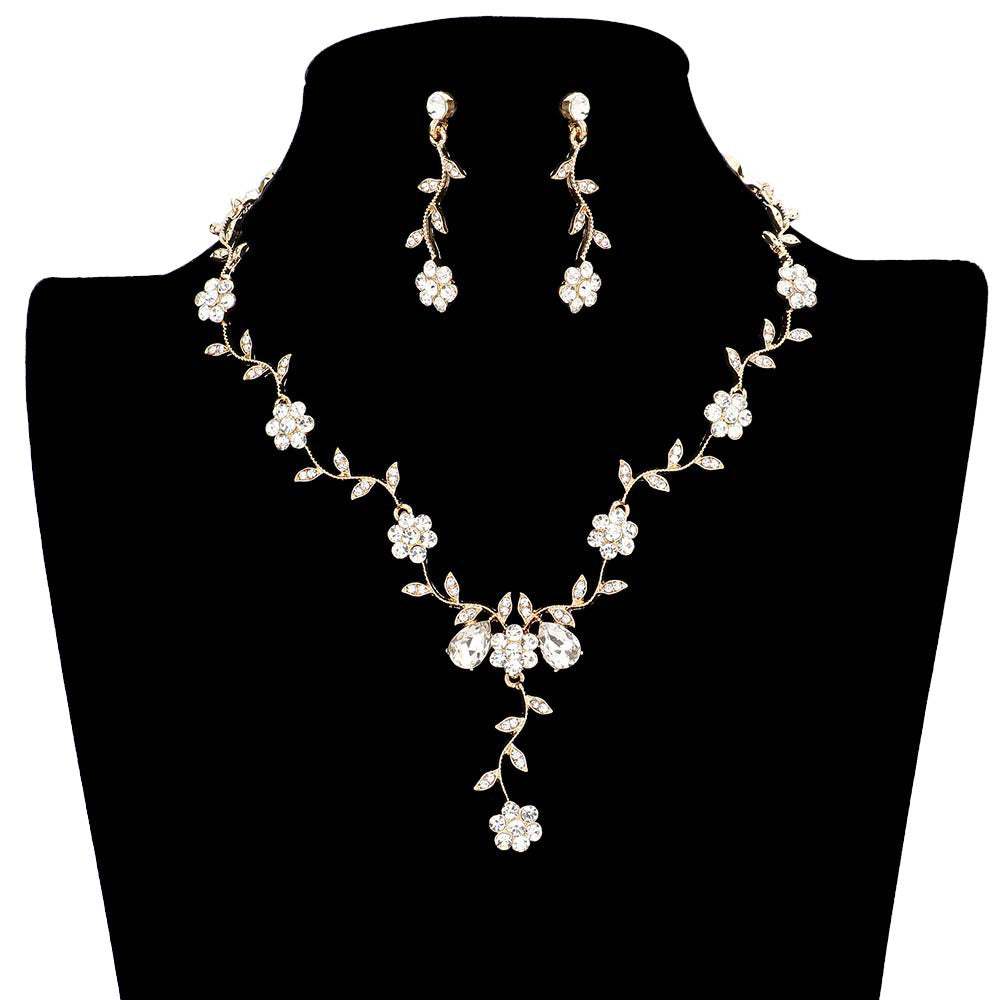 Flower Leaf Cluster Vine Rhinestone Necklace - Madeline Love - Flyclothing LLC