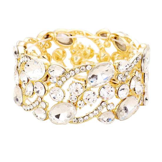 Glass Crystal Oval Butterfly Stretch Evening Bracelets - Madeline Love - Flyclothing LLC