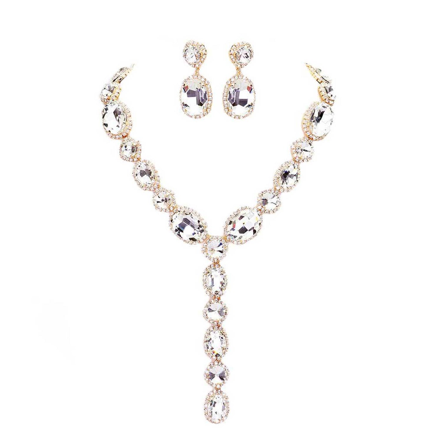 Glass Crystal Rhinestone Y Evening Necklace - Madeline Love - Flyclothing LLC