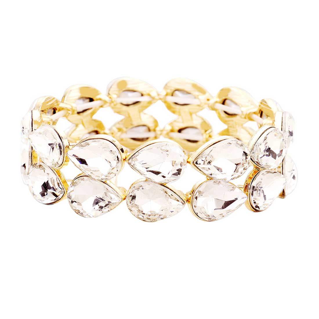Glass Crystal Teardrop Stretch Evening Bracelet - Madeline Love - Flyclothing LLC