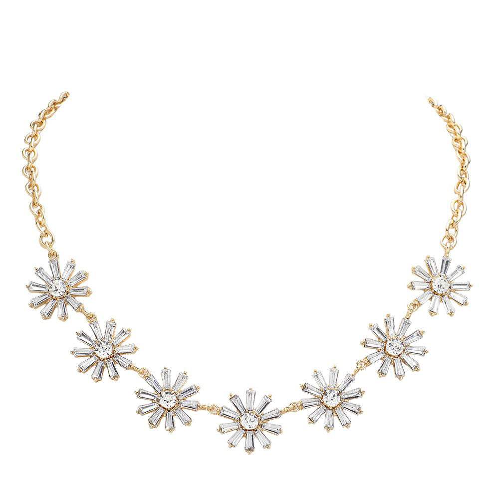 Glass Stone Embellished Flower Cluster Link Necklace - Madeline Love - Flyclothing LLC