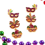 Glittered Enamel Mardi Gras Mask Link Dropdown Dangle Earrings - Madeline Love - Flyclothing LLC