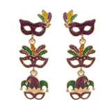 Glittered Enamel Mardi Gras Mask Link Dropdown Dangle Earrings - Madeline Love - Flyclothing LLC