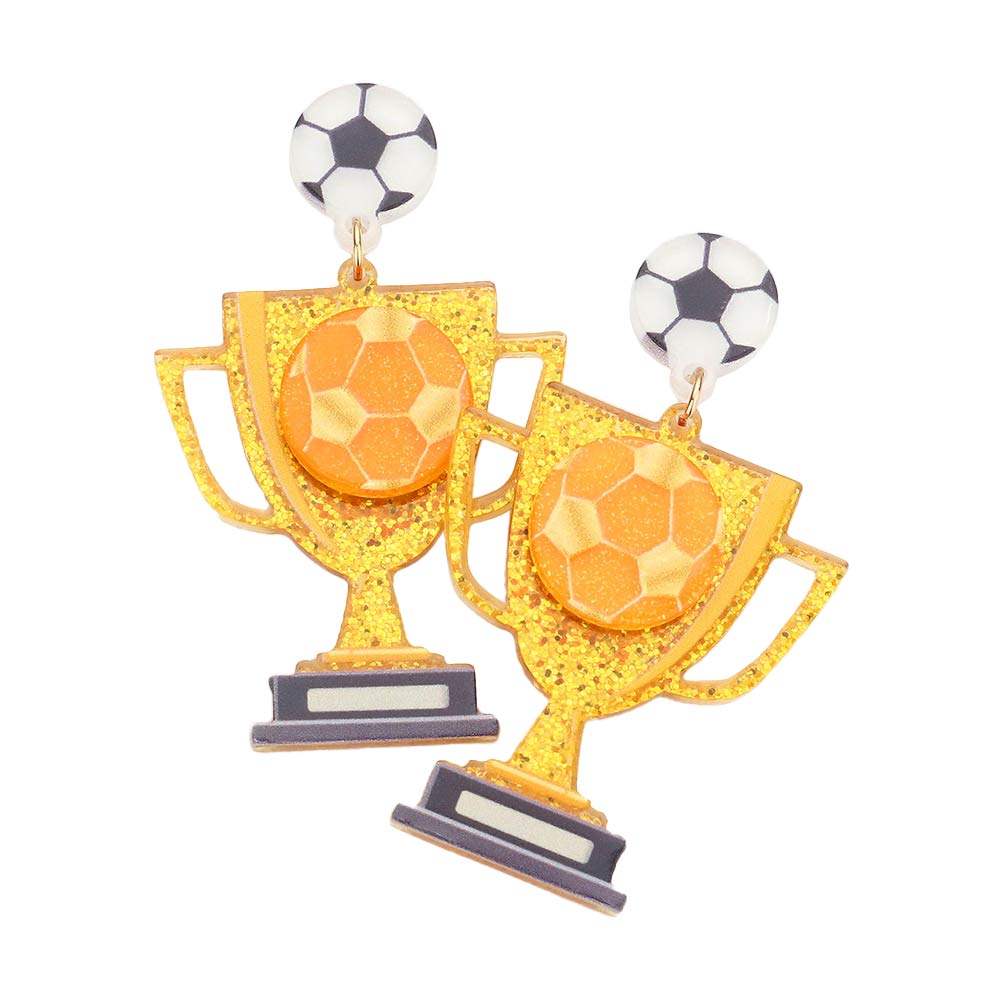 Glittered Resin Soccer Trophy Dangle Earrings - Madeline Love - Flyclothing LLC