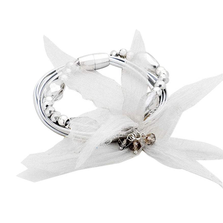Multi Strand Cord Beaded Mesh Flower Magnetic Bracelet - Madeline Love - Flyclothing LLC