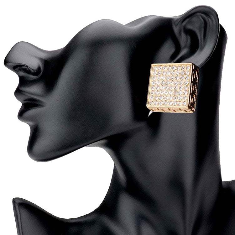 Greek Pattern Detailed Rhinestone Embellished Square Earring - Madeline Love - Flyclothing LLC