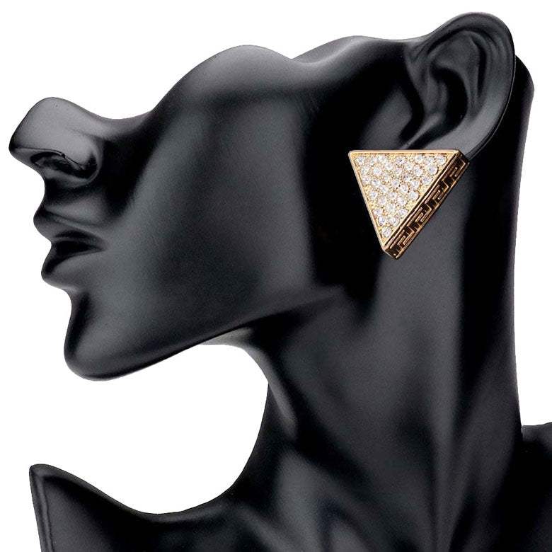 Greek Pattern Rhinestone Embellished Triangle Earrings - Madeline Love - Flyclothing LLC