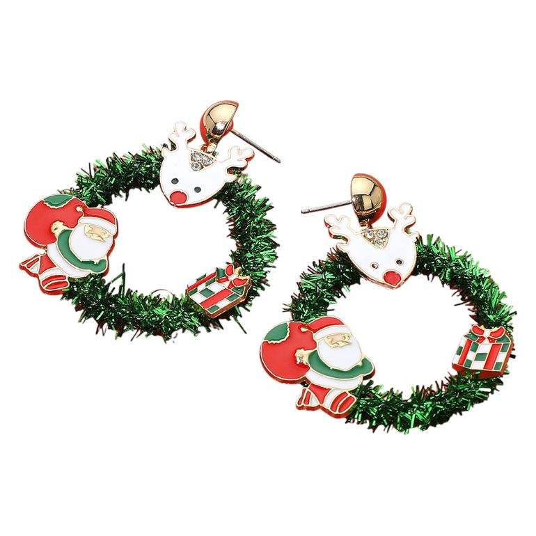 Enamel Reindeer Santa Tinsel Hoop Dangle Earrings - Madeline Love - Flyclothing LLC