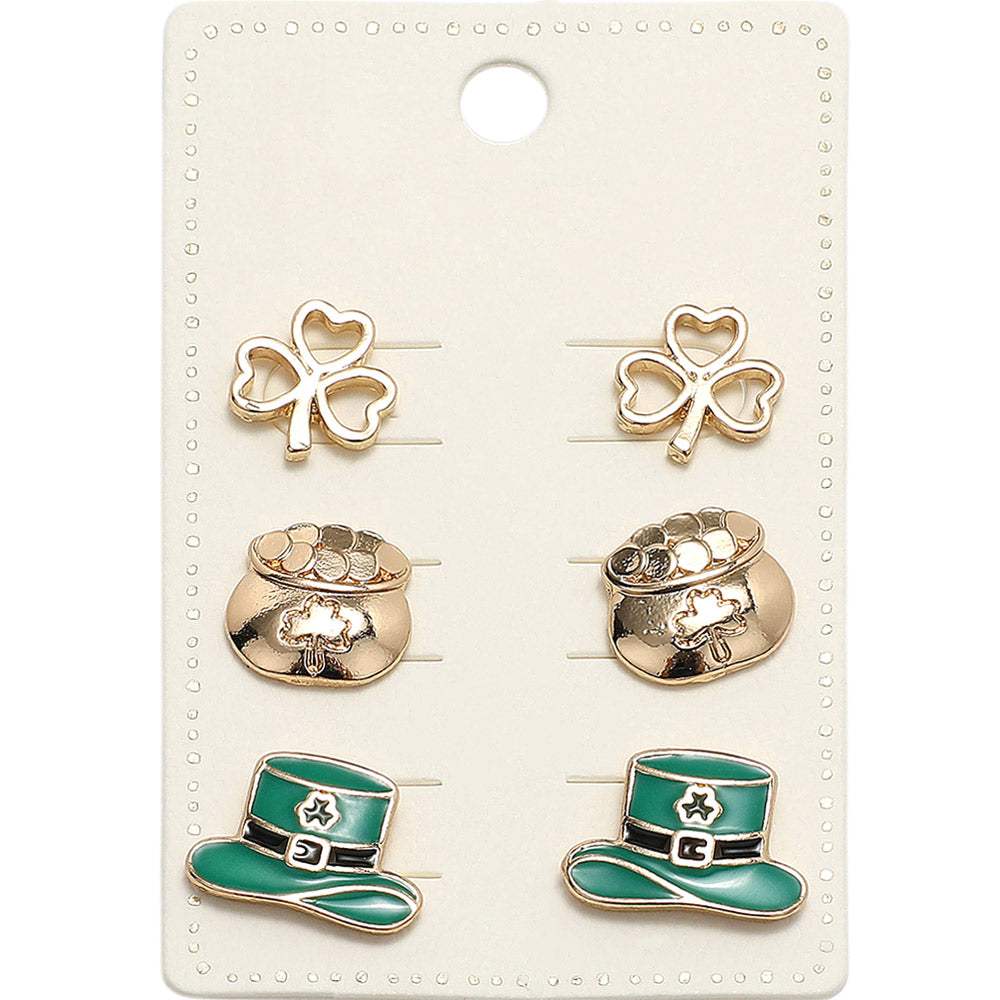 Metal St Patricks Clover Enamel Leprechaun Stud Earring Set - Madeline Love - Flyclothing LLC