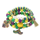 4PCS - Mardi Gras Eye Mask Fleur de Lis Charm Smile Beaded Stretch Multi Layered Bracelets - Madeline Love - Flyclothing LLC