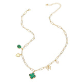 Quatrefoil Bow Heart Pearl Charm Station Paperclip Chain Necklace - Madeline Love - Flyclothing LLC