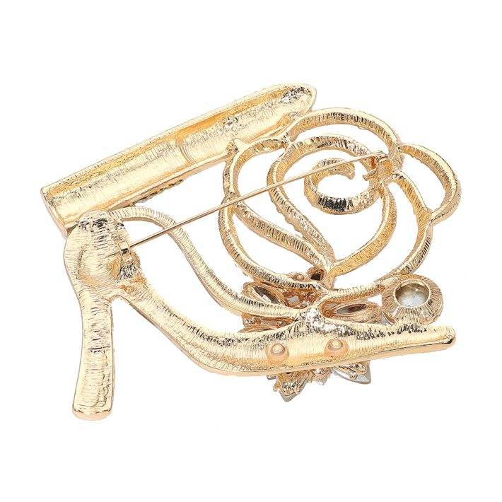 Rhinestone Embellished Flower Accent Glam High Heel Lipstick Pin Brooch - Madeline Love - Flyclothing LLC