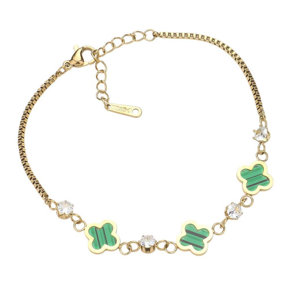 Stainless Steel Quatrefoil Stone Bezel Station Bracelet - Madeline Love - Flyclothing LLC