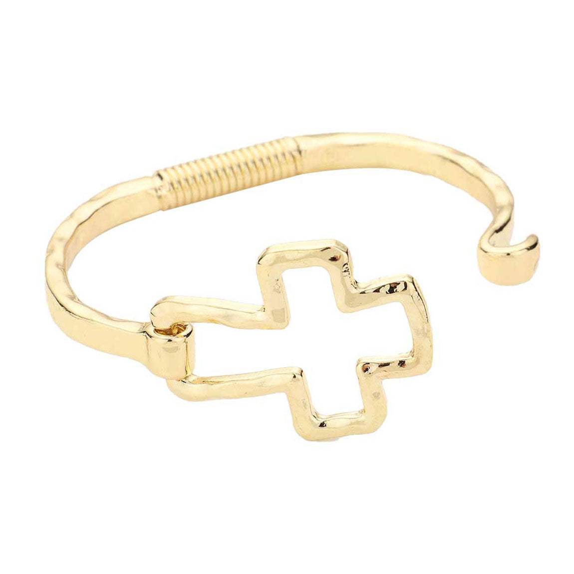 Hammered Open Metal Cross Hook Bracelet - Madeline Love - Flyclothing LLC