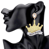 Happy Birthday Glittered Resin Crown Dangle Earrings - Madeline Love - Flyclothing LLC
