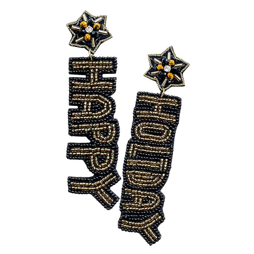 Happy Holiday Seed Beaded Message Dangle Earrings - Madeline Love - Flyclothing LLC
