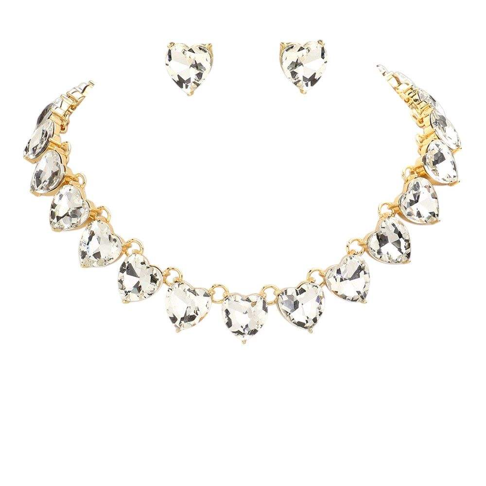 Heart Stone Link Evening Necklace Jewelry Set - Madeline Love - Flyclothing LLC