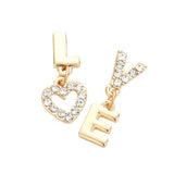 LOVE Rhinestone Message Mismatched Dangle Earrings - Madeline Love - Flyclothing LLC