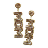 MOM Felt Back Rhinestone Beaded Message Dangle Earrings - Madeline Love - Flyclothing LLC