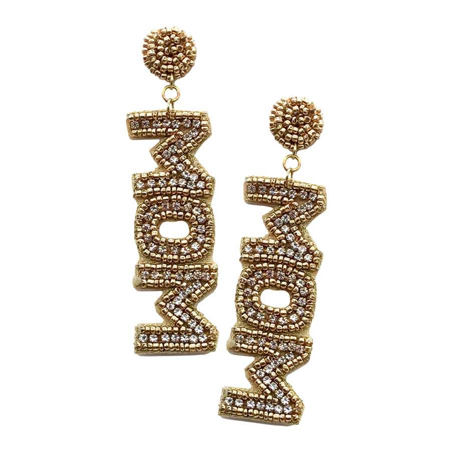 MOM Felt Back Rhinestone Beaded Message Dangle Earrings - Madeline Love - Flyclothing LLC