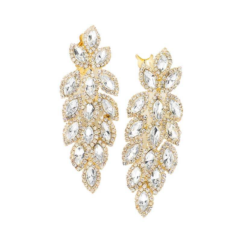 Marquise Crystal Oval Cluster Vine Clip On Earrings - Madeline Love - Flyclothing LLC