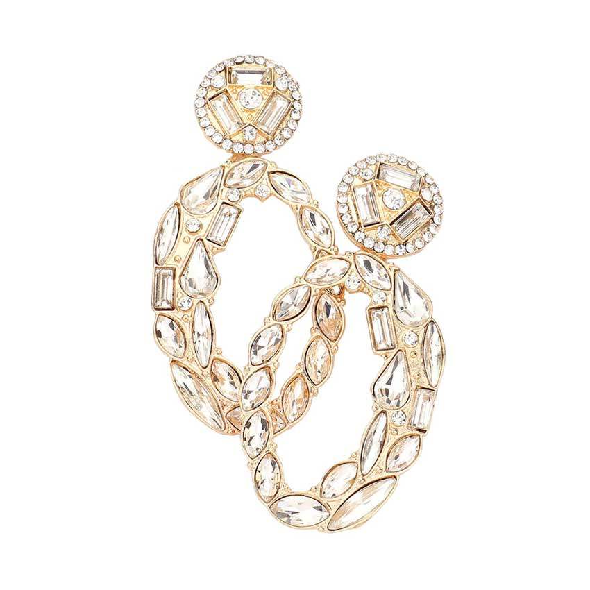 Marquise Round Rectangular Stone Cluster Evening Earrings - Madeline Love - Flyclothing LLC