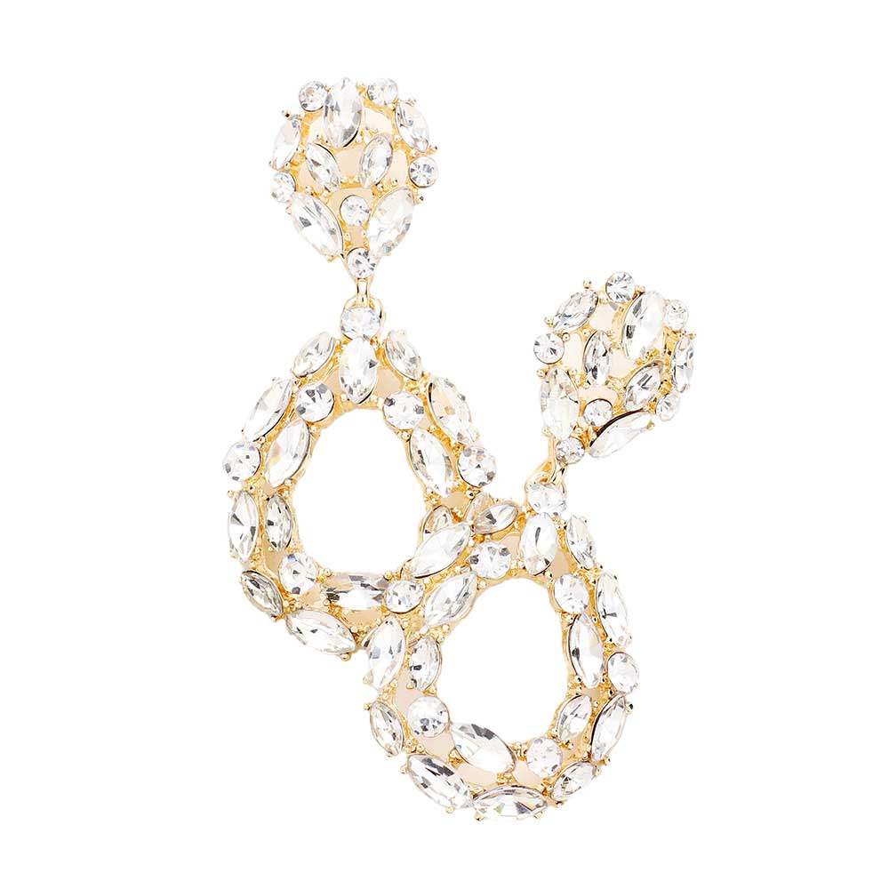 Marquise Round Stone Cluster Open Teardrop Evening Earrings - Madeline Love - Flyclothing LLC