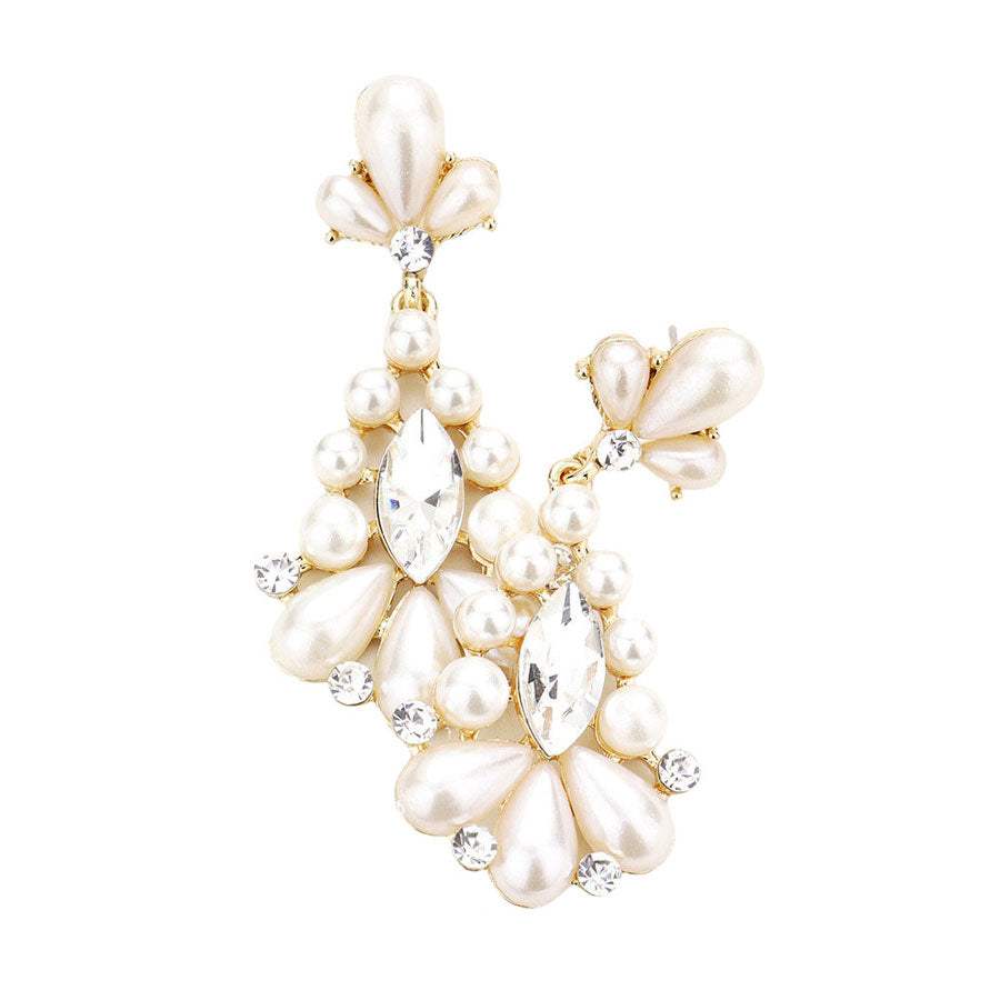 Marquise Stone Center Pearl Evening Earrings - Madeline Love - Flyclothing LLC