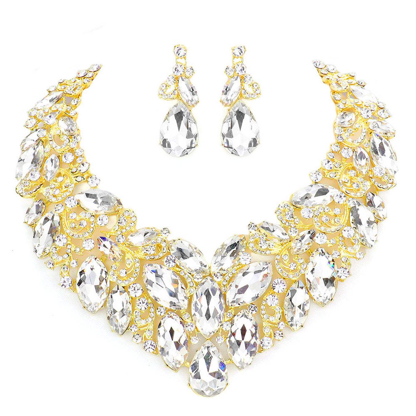 Marquise Stone Cluster Accented Evening Necklace - Madeline Love - Flyclothing LLC