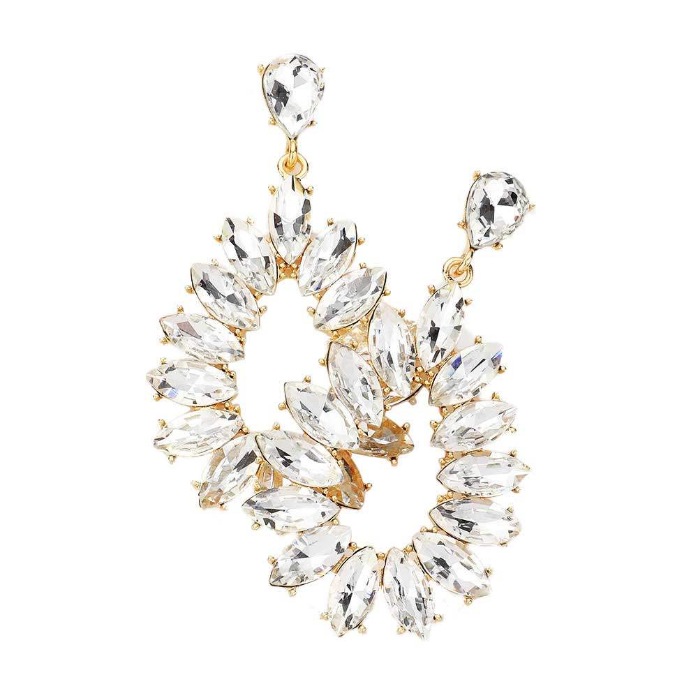 Marquise Stone Cluster Open Teardrop Dangle Evening Earring - Madeline Love - Flyclothing LLC
