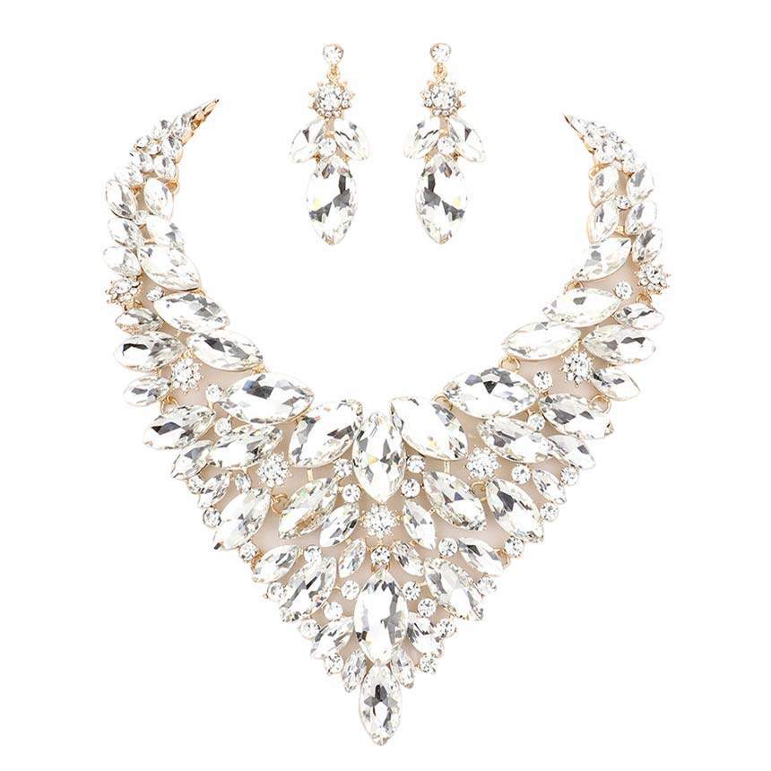 Marquise Stone Cluster Statement Evening Necklace - Madeline Love - Flyclothing LLC
